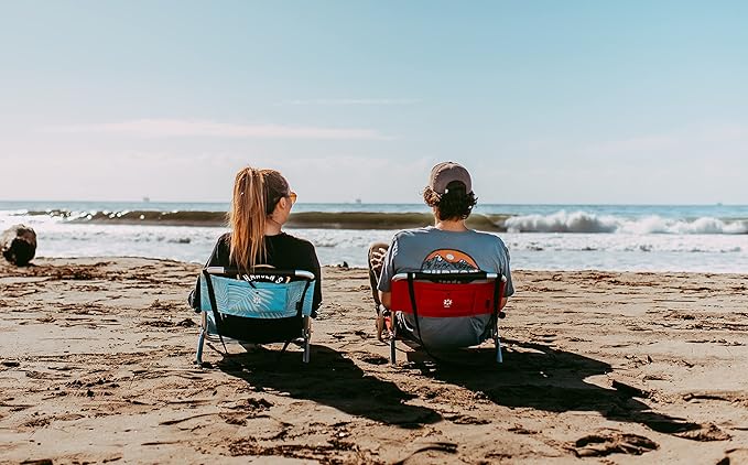 Neso Beach Chairs - Lightweight Portable and Foldable Recliner Beach Chairs for Park Camping and Outdoor Adventures - with Slip Pockets and Shoulder Strap - 2 Pack Lehua Red - Regular