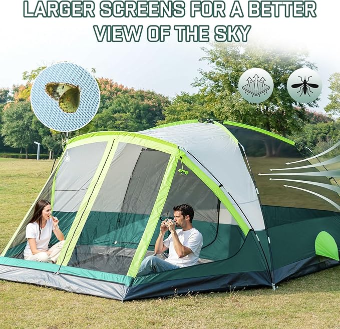 6/8 Person Large Waterproof Family Tents for Camping Screened Camping Tent with Screen Porch Bug-Free Relaxation &amp Easy Setup Includes Rainfly &amp Carry Bag