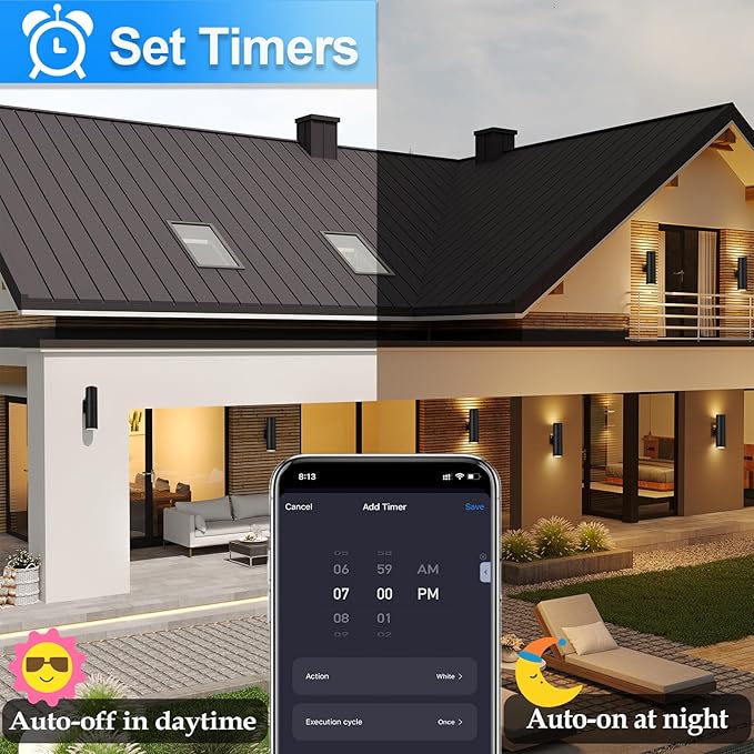 wowlite RGB Up Down Outdoor Wall Lights 2 Pack 1200LM Smart Cylinder Outdoor Lights for House Color Changing Exterior Lighting Fixtures APP Control Works with Alexa IP65 Waterproof Porch Light
