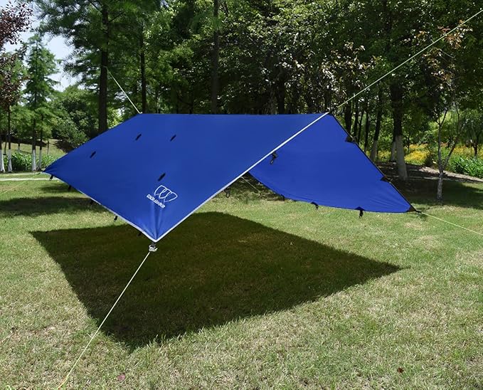 Gold Armour Rainfly Tarp Hammock Premium 14.7ft/12ft/10ft/8ft Rain Fly Cover Waterproof Ultralight Camping Shelter Canopy Survival Equipment Gear Camping Tent Accessories (Blue 12ft x 10ft)