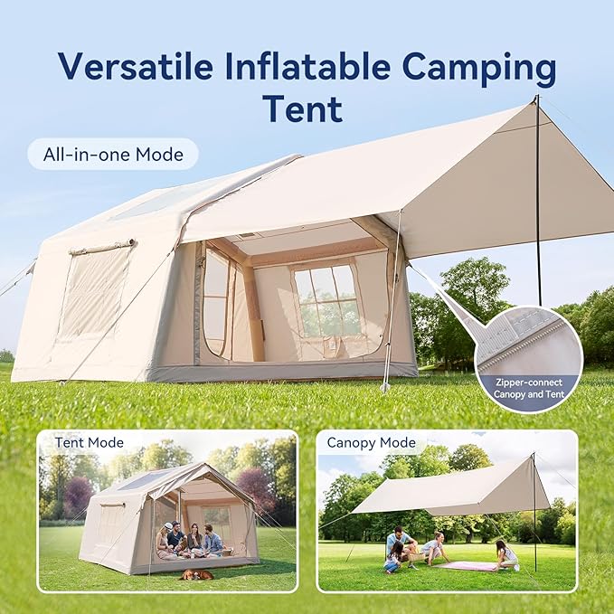 Inflatable Blow Up Tents for CampingWaterproof Oxford Hot Tent with Manual PumpSpacious Easy Setup Inflatable Camping Air Tent for Family Glamping