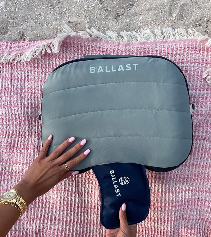 Ballast Cool Combo Beach Pillow - One Inflatable Pillow + One Cooling Pack Bundled Together The Best Way to Chill at The Beach Pool Or Camping (Moonlight Grey)