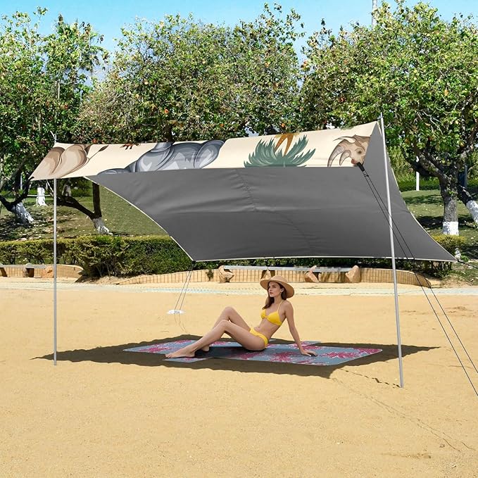 Lion Elephant Gazelle Rhinoceros Cheetah Antelope Camping Sun Shelter Beach Tent Portable Beach Sun Shade Outdoor Canopy for Camping Trips Fishing Picnic