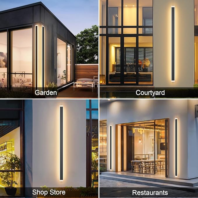 Aipsun 2 Packs Porch Wall Lights 71 inch Long Strip Modern Outdoor Wall Light Fixture 50W Black Wall Mount Lighting Sconce Exterior Lights Wall Sconce 3000K for House Living Room Corridor