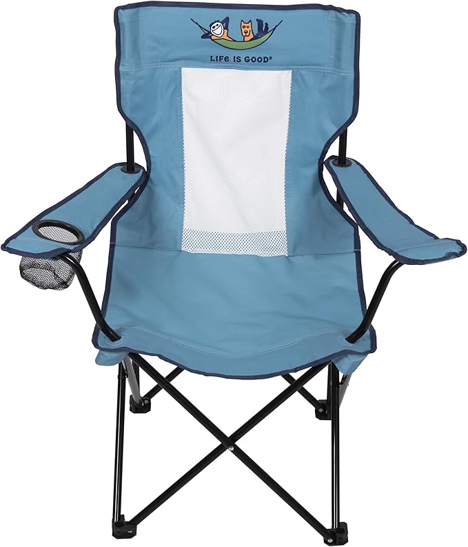 Life is Good Mesh Back Quad Chair Portable Outdoor Folding Chair with Carry Bag for Beach Sports Tailgates Camping Fishing