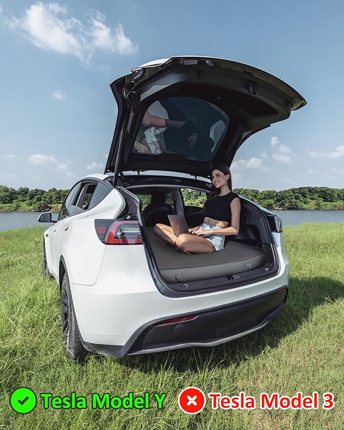 for Tesla Model Y Mattress Memory Foam 4 inch Comfortable SUV Sleeping Pad with Powerful Air Pump Inflatable Car Bed for Camping &amp Road Trips (Gray)