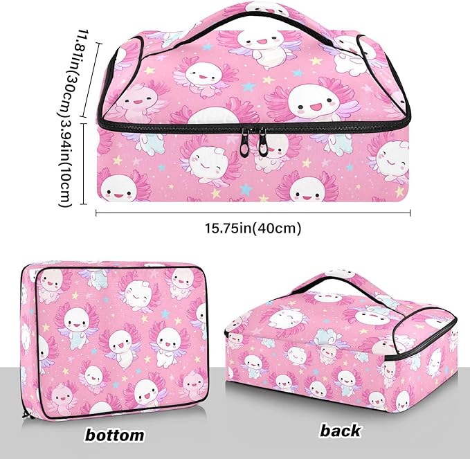 Casserole Carrier Adorable Axolotl PatternInsulated Casserole Carrier for Hot or Cold Food Thermal Lunch Tote for Potluck Parties Picnic Beach Fits 9 x 13 Inches Baking Dish