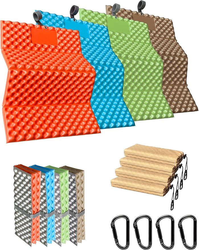 Foam Hiking Seat Sit Pad Sit Pads for Backpacking Seat Cushion with Carabiner Clips Carry Bag Waterproof Foam Seat for Camping Hiking Outdoor 4pack