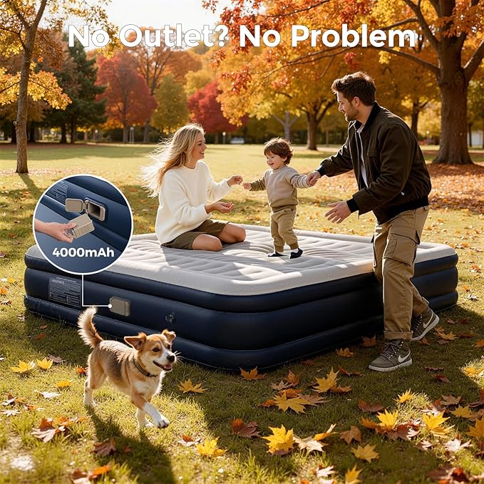 BEBAS Queen Size Air Mattress with Built-in Pump | Fast Inflation &amp Deflation | 16 Tall Extra High Support | 720lbs Max Weight Capacity | for Home Camping Guest &amp Office Use (Blue)