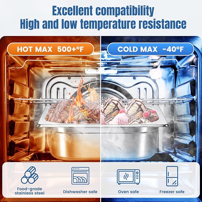 6 Pack 1/9 Size Steam Table Pan Set2.5 Deep Hotel Pans Half Size Anti Jam Stainless Steel Food Pan for RestaurantsCateringHotel BuffetHomeParty