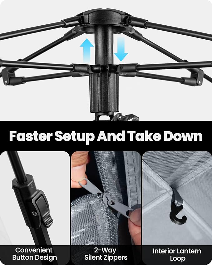 OutdoorMaster Updated Camping Tents 4/6 Person Camping Tent with Blackout Shelter Technology Easy Setup in 60 Seconds Weatherproof Pop Up Tent with Top Rainfly Instant Cabin Tent