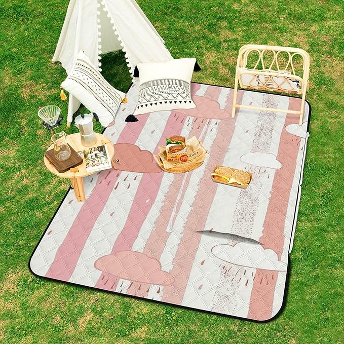 Zipper Cloud and Rain Pattern Style Picnic Mat Suitable for Travel Camping Park Or Home Use