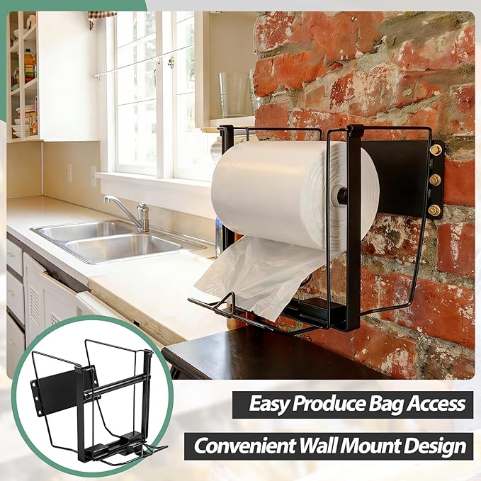 Moxweyeni Narrow Produce Roll Rack for Plastic Bags Holder Organizer 7 x 10 x 8 Inches Wall-Mountable Dispenser Rack with Removable Rod for Kitchen Supermarket Grocery And Store