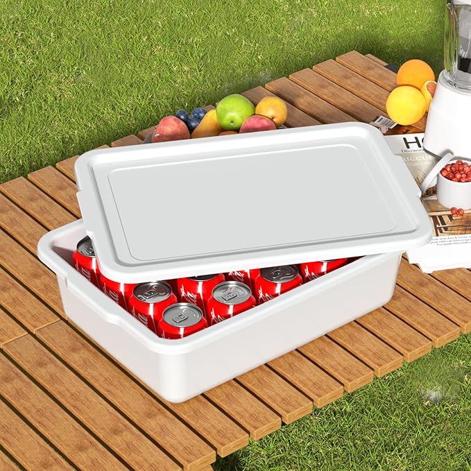 Yuright 12 Pack Commercial Bus Tubs with Lids 13 L Plastic Bus Boxes for Restaurant White