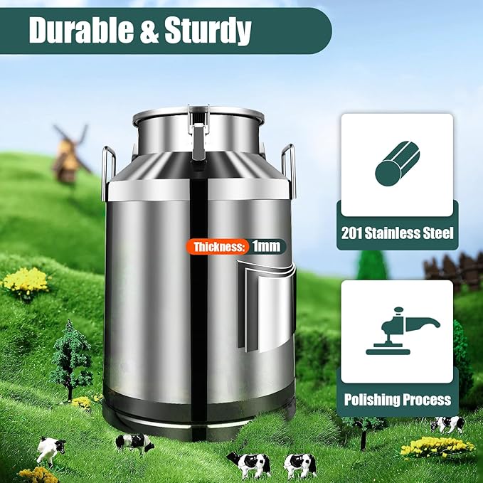 Stainless Steel Milk Can 60L/15.85Gal Metal Airtight Canister Food Storage Container with Lid &amp Clamps Bean Rice Cereal Storage Bucket for Kitchen Restaurant W14.8*H24.6in