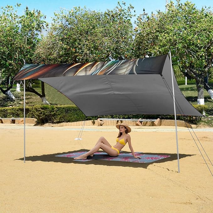 ALAZA Rainbow Dragon Portrait Beach Tent Sun Shelter UPF50+ Protection Beach Shade Canopy w/ 4 Sandbags for Outdoor Camping Fishing Backyard Fun Picnic 10x9 ft