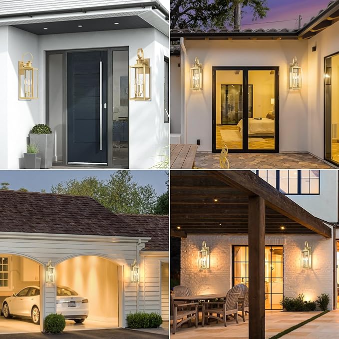 19'' Large Outdoor Wall Lantern Gold Waterproof Outside Wall Sconce Lights for House Anti-Rust Exterior Lighting Fxitures with Clear Glass Shade for Front Porch Garage Patio 1-Pack
