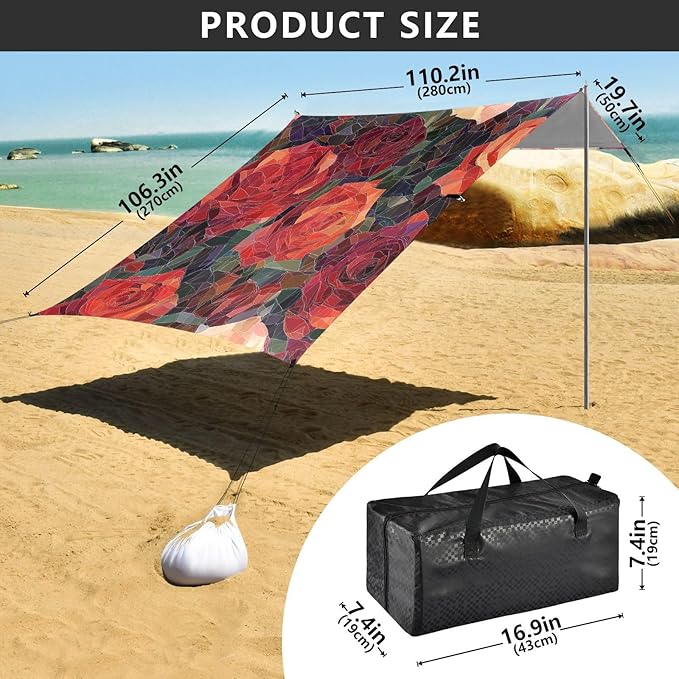 Beach Tent Sun Shelter Blocks Roses Lightweight &amp Easy Setup Beach Shade Canopy for Camping Fishing