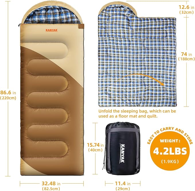 Camping Sleeping Bag 32℉ Sleeping Bags for Adults Kids Teens Cold Weather Warm Sleeping Bag Winter for 3-4 Season Camping Camping Gear Equipment Traveling and Outdoors