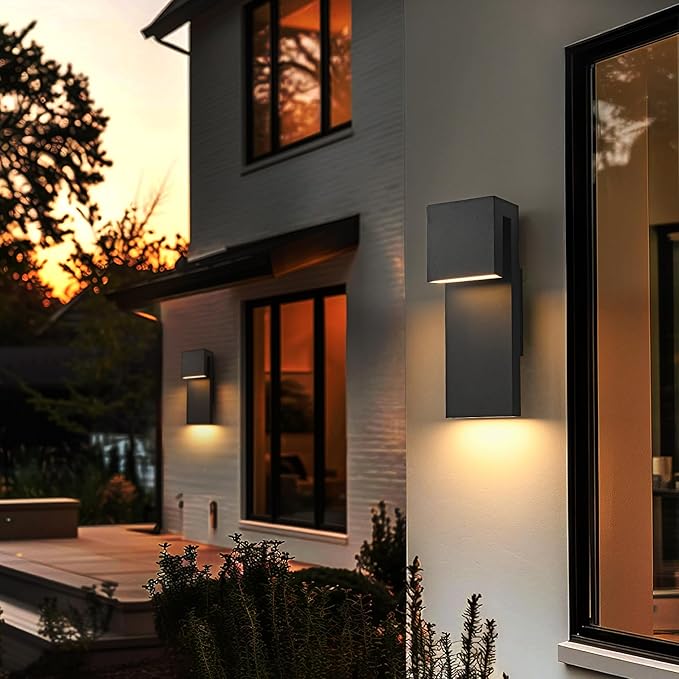 Modern LED Outdoor Wall Light 3000K 18W IP65 Waterproof Integrated LED Outdoor Wall Sconce Anti Rust Black Porch Lights Exterior Lighting Outside Lights Fixture for GarageBalconyBackyard 2PACK