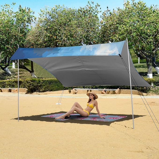 Camping Sun Shelters Husky Lying on Branches Beach Canopy 126 * 110.2in