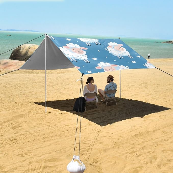 Sheep Pattern for Wrapping Paper and Flower Camping Sun Shelter Beach Tent Portable Beach Sun Shade Outdoor Canopy for Camping Trips Fishing Picnic