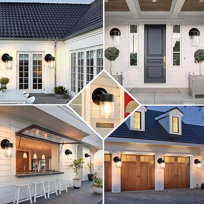 2 Pack Outdoor Wall Lantern Exterior Waterproof Wall Sconce Light Fixtures Black Front Door Lighting with Clear Glass Shade Anti-Rust E26 Socket Porch Lights for Entryway