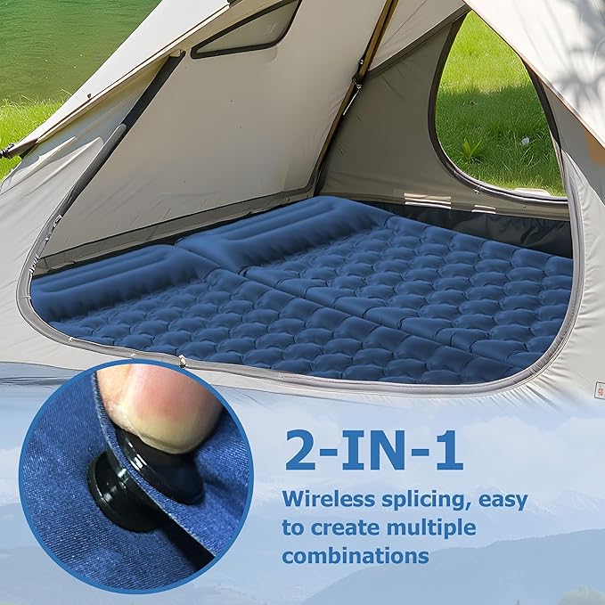 Sleeping Pad 4.7 Extra-Thick &amp Ultralight Inflatable Camping Mat with Pillow Built-in Foot Pump Compact for Backpacking Camping Hiking Travel — Navy Blue