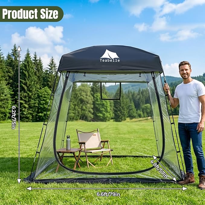 Teabelle Transparent Sports Tent Large Instant Waterproof Tent UVproof Outdoor 540 Full-View Tent with Zipper Window for Soccer Watching Sports Camping Fishing Activities
