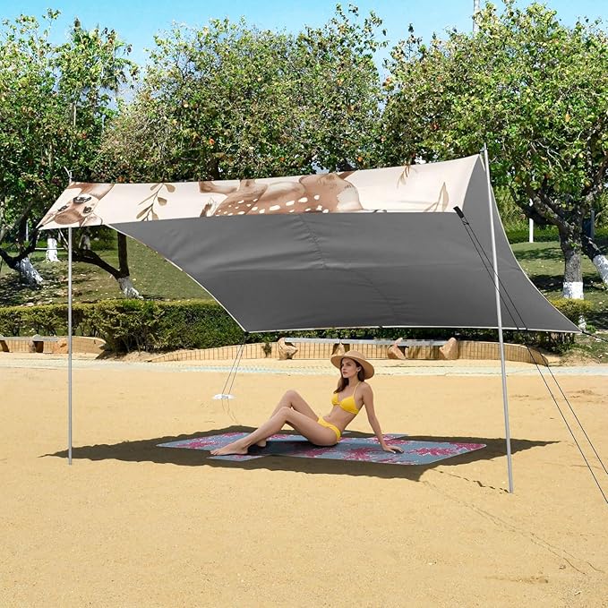 Deer Camping Sun Shelter Beach Tent Portable Beach Sun Shade Outdoor Canopy for Camping Trips Fishing Picnic