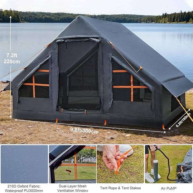 Inflatable Tents for CampingEasy Blow Up Tent with Hand Pump4 Seasons Waterproof Air Inflatable Camping Tent House for Family Weekend Camping