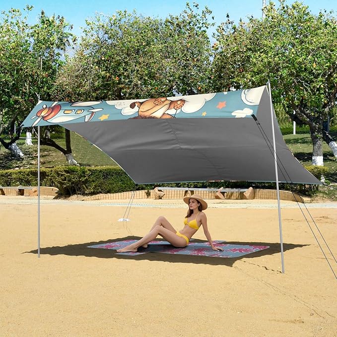 Cute Lion Cubs Flying in The Sky Camping Sun Shelter Beach Tent Portable Beach Sun Shade Outdoor Canopy for Camping Trips Fishing Picnic