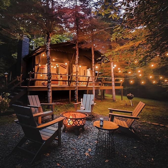 Banord White Outdoor String Lights Commercial Grade Patio Lights with 30 1W S14 Dimmable Shatterproof LED Bulbs Heavy Duty Hanging Lights for Outdoor Waterproof String Lights 96ft (2x48ft)