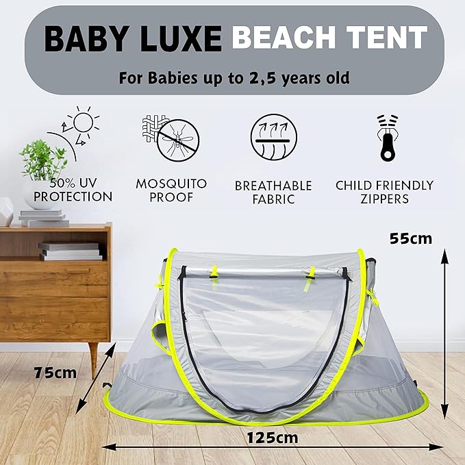Poray Portable Baby Beach Tent with UPF 50+ Sun ShelterMosquito Net and Sunshade Ideal Pop Up Kids Travel Tent with Carry Bag &amp 2 StakesOutdoor Indoor Play and Sun Protection