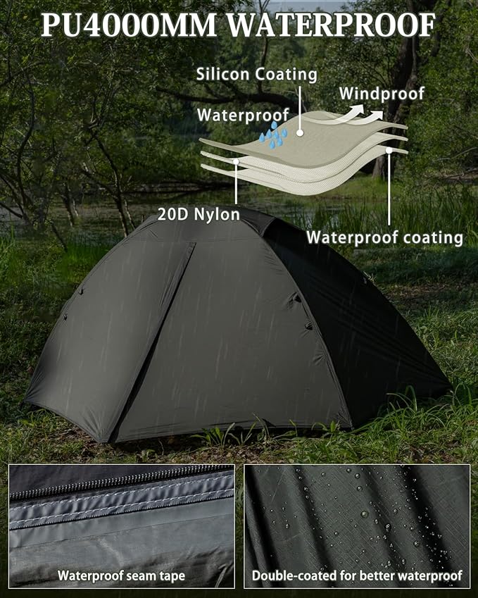 MC TOMOUNT Backpacking Tent 1-2 Person Waterproof Lightweight Double Layer Free-Standing Aluminum Pole for Outdoor Camping Hiking 4 Season