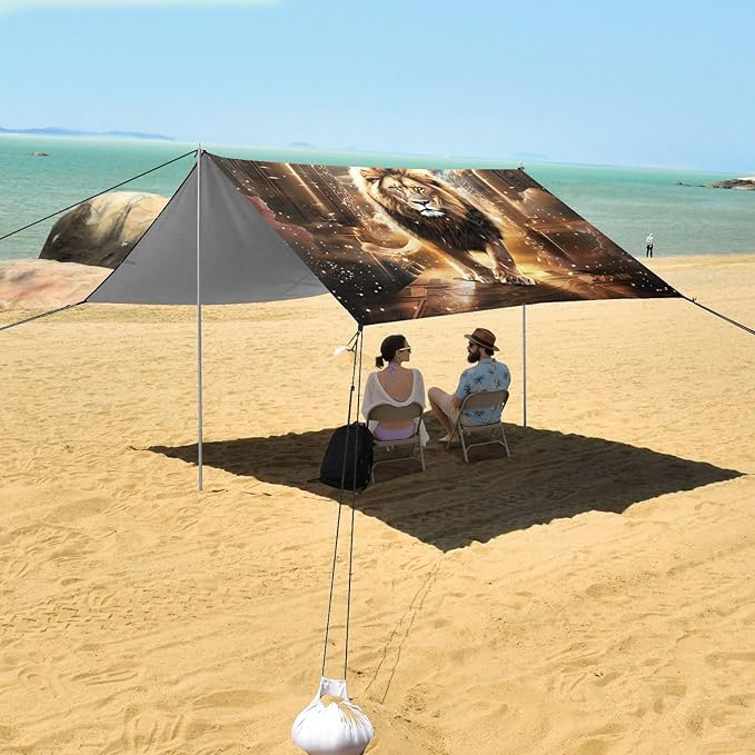 Camping Sun Shelters Majestic Lion Walking Through Grand Gate Beach Canopy 126 * 110.2in