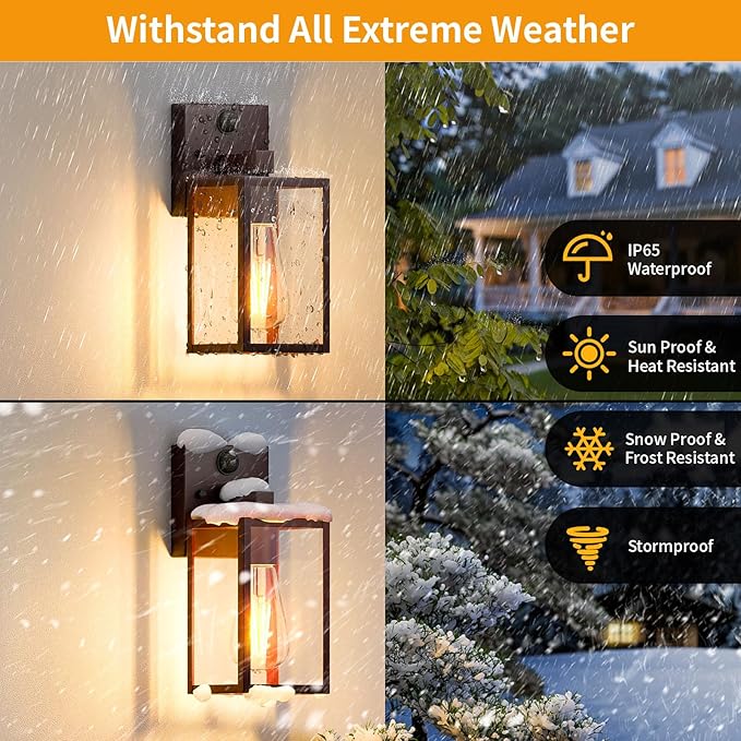 2 Pack Motion Sensor Outdoor Light Fixtures Wall Mount Oil Rubbed Bronze Front Porch Lights Dusk to Dawn Exterior Wall Sconce Waterproof Lantern LampOutside Coach Light for HouseGarageYard