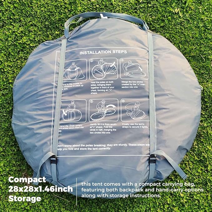 4 Person Easy Pop Up Tent Automatic Setup Waterproof 2 Doors-Instant Family Tents for Camping Hiking &amp Traveling 9.5’X6.6’X52''