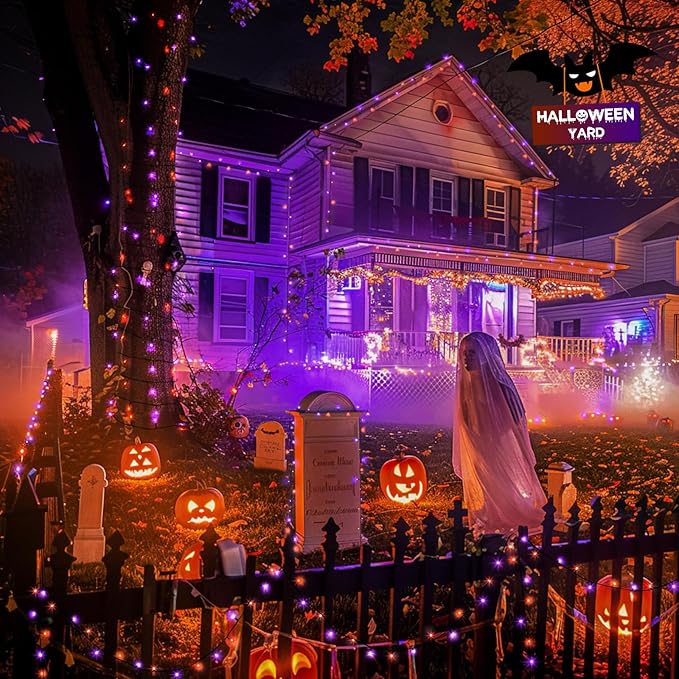 JMEXSUSS 800 LED Orange and Purple Halloween Lights 272ft Halloween String Lights Outdoor Waterproof 8 Modes Plug in Twinkle Light for Tree Party Decor