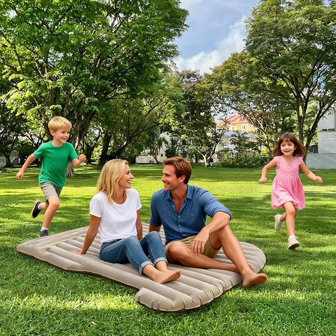 ZKOO Car Air Mattress 4 Inch SUV Truck Camping Air Mattresses Quick Inflation Chamber Portable Driving Trip Air Bed Soft Flocked Top for Camping Colchon Inflable with Storage Bag (Khaki)