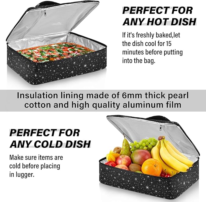 Casserole Carrier Pattern White StarsInsulated Casserole Carrier for Hot or Cold Food Thermal Lunch Tote for Potluck Parties Picnic Beach Fits 9 x 13 Inches Baking Dish