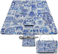 Blue and White Folk Chinese Chinoiserie Style Waterproof Outdoor Picnic Blanket Sandproof Beach Mat for Camping Hiking Grass Travelling