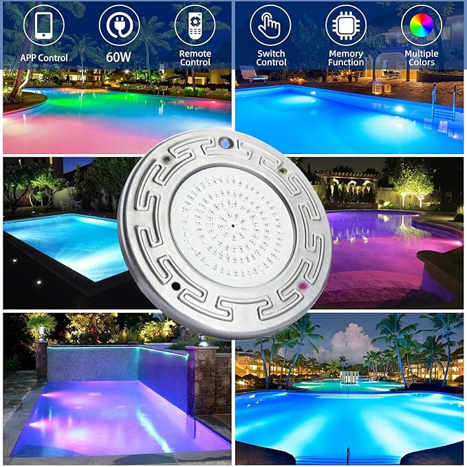 Inground Pool Light 20W LED with Controller Remote and APP Control Color Changing Underwater Swimming Pool Light with 50 Foot Cord