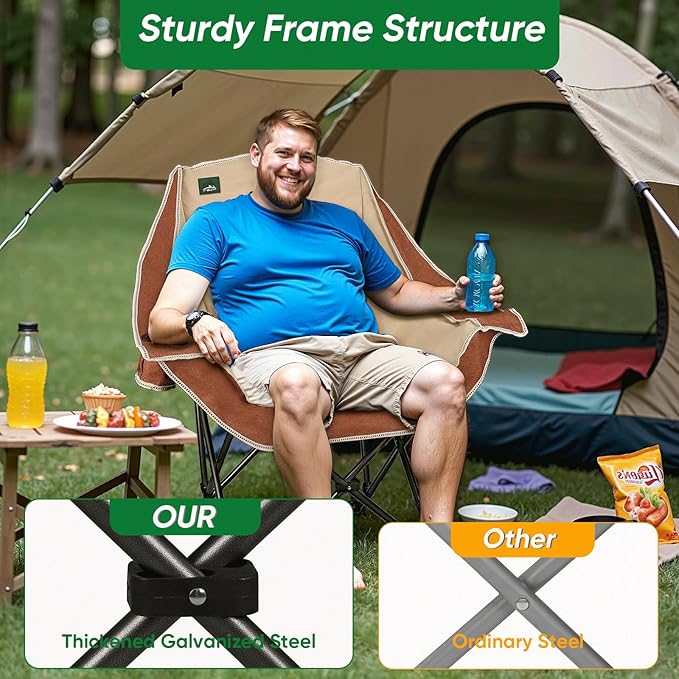 Northroad Folding Camping ChairOversized Portable Camping Chair w/Cup HolderHeavy Duty Padded Lawn Chair for Outdoor Tailgates Beach and Sports Moca