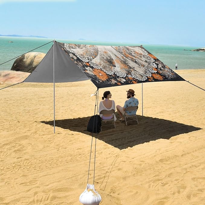 ALAZA Cute Ghost Bow Halloween Beach Tent Sun Shelter UPF50+ Protection Beach Shade Canopy w/ 4 Sandbags for Outdoor Camping Fishing Backyard Fun Picnic 10x9 ft