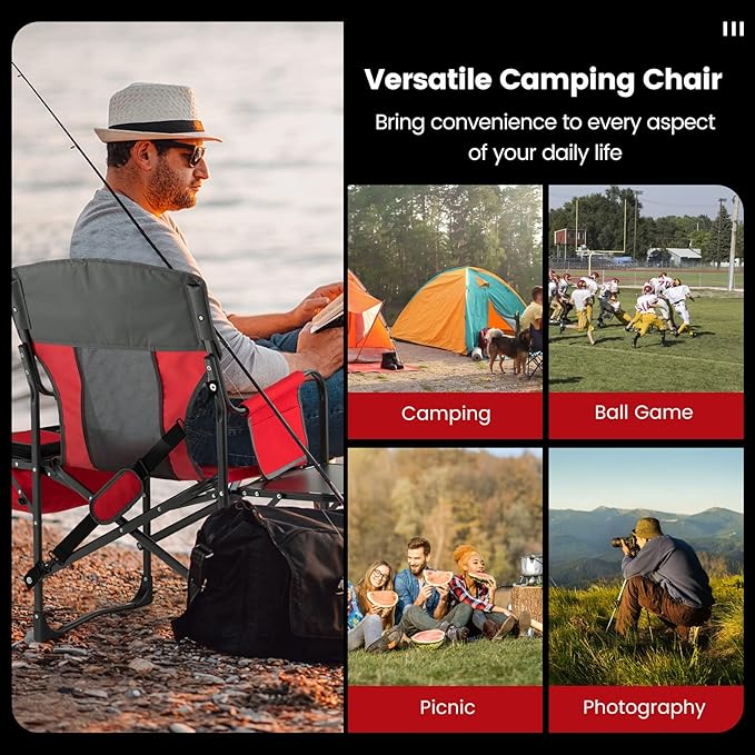 Tangkula Camping Chairs Folding Camp Chair with Side Table Cooler Bag Portable Outside Padded Lawn Chair for Travel Picnic Fishing Heavy Duty Oversized Director Chair for Adults Supports 400lbs