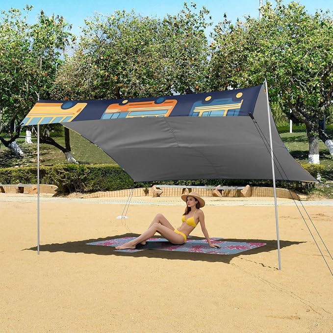 ALAZA Cartoon Bus Beach Tent Sun Shelter Portable Canopy Sunshade for Outdoor Camping Picnics Backyard Fun 10x9 ft