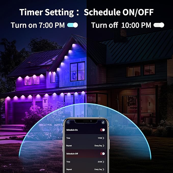 KSIPZE 100ft Permanent Outdoor Lights Waterproof IP67 Smart RGB+IC Eaves LED Lights with App &amp Button Control 200+ Dynamic Scene Modes for House Roof Garden Christmas Party Decor