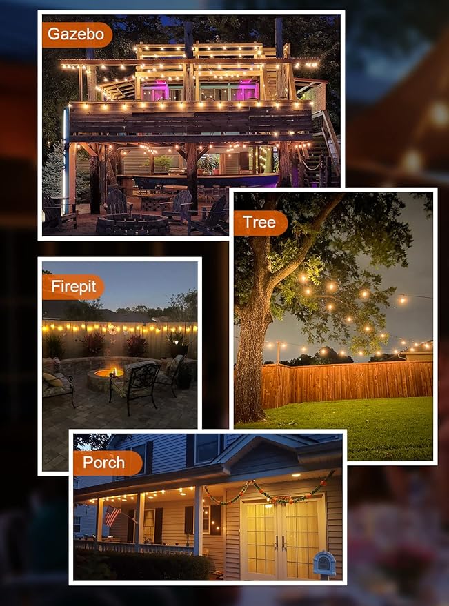 GPATIO Outdoor String Lights 60FT Waterproof Patio Lights with 32 Hanging Globe ST38 Bulbs 2700k Shatterproof for Backyard Gazebo Porch Garden Commerical Outside Decor