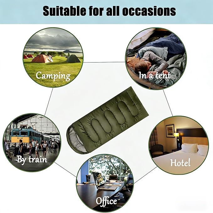 SNZ All-Season Lightweight Sleeping Bag - Mummy Camping Sleeping Bag for Adults &amp Kids Camping Essentials Warm &amp Cold Weather for Hiking Backpacking